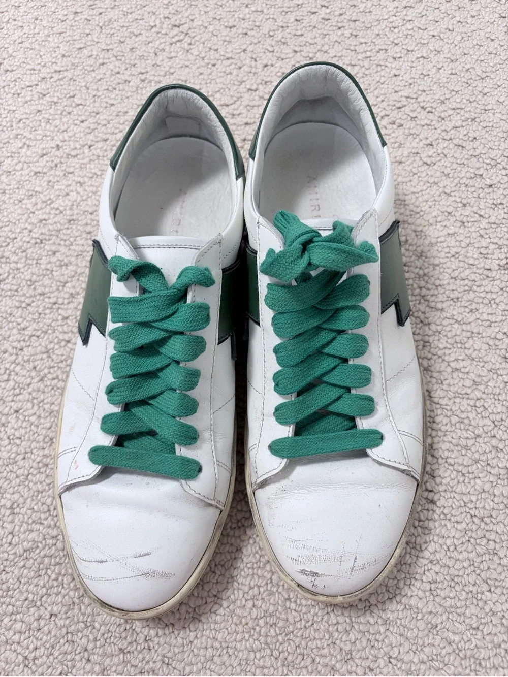 AMIRI White Green Leather Colorblock Sneakers EU 42